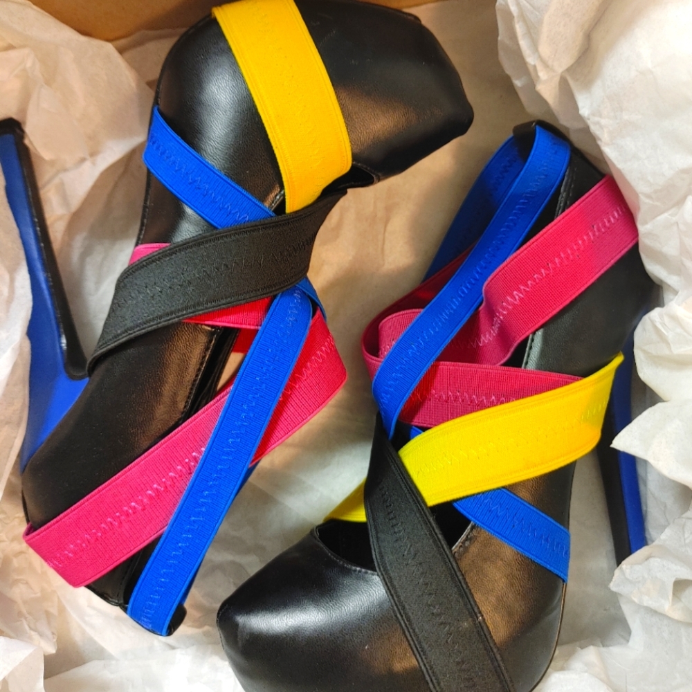 Multi color strap heels
